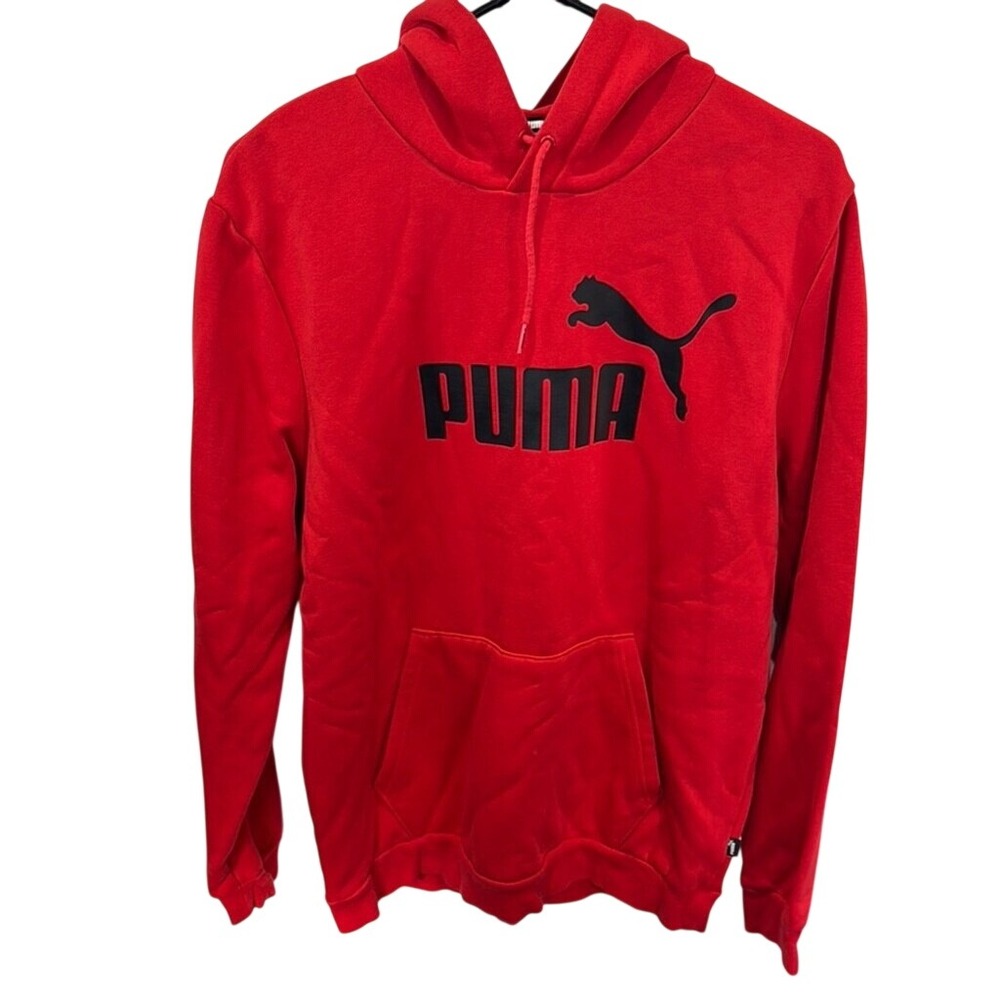 Puma Essentials Big Logo Hoodie Mens Large Red Black Pullover Sweatshirt Fleece